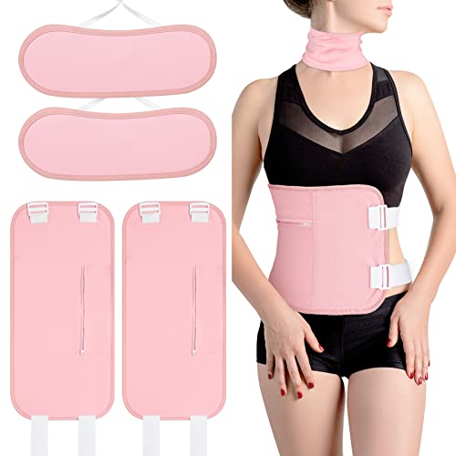 Treela 4 Pcs Castor Oil Wrap Kit Reusable Castor Oil Pack, Include 2 Waist and 2 Neck, Coconut Oil Pack with Bag Apply to Dead Sea Salt Organic for Skin Issues Eczema Liver Stress (Pink)