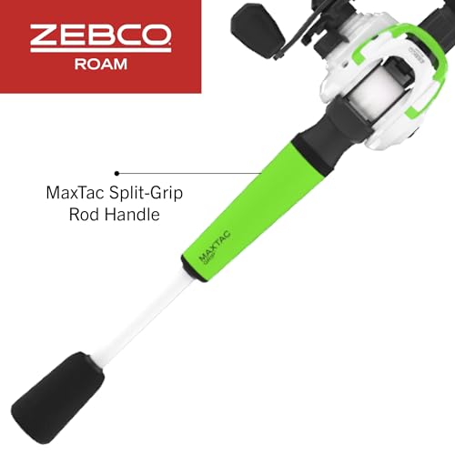 Zebco Roam Baitcast Reel and Fishing Rod Combo, 6-Foot 6-Inch 2-Piece Medium-Heavy Power, Fast Action Rod, DynaMag Cast Control, 6.1:1 Gear Ratio, 12-Pound Line, Left-Hand Retrieve, Green/White/Black - Thumbnail 7