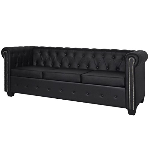 Gecheer Chesterfield Sofa 2-Sitzer und 3-Sitzer Loungesofa Polstersofa Lounge Couch Sofagarnitur Vintage Couch Bürosofa Polstermöbel Stilsofa Couchgarnitur Polstersofa Kunstledersofa KunstlederSchwarz – Bild 6