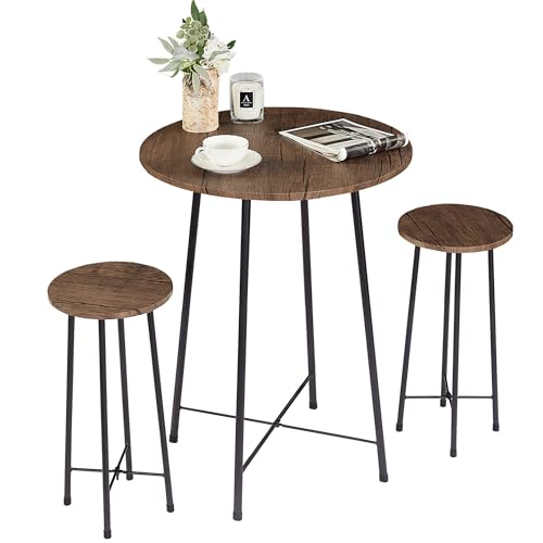 VECELO 3 Piece Pub Table and Chairs Sets Counter Height Bistro Bar Sets with 2 Barstools for Kitchen...
