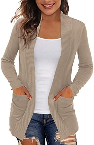 REDHOTYPE Womens Cardigans with Pockets Casual Long Sleeve Open Front Cardigan for Women, Camel Heather, Medium