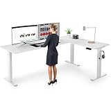 di volio Höhenverstellbarer Eckschreibtisch Trani rechts – elektrisch mit 2 Motoren & Memory-Funktion, Standing Desk mit Kabeldurchlässen & Haken, leise & ergonomisch (Weiß)