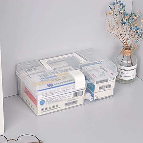 Image of Cabilock 2pcs Portable First Aid Box Large Capacity Medicine Storage Organizer with Handle Transparent Design Durable Plastic for Home Travel Camping Emergencies White