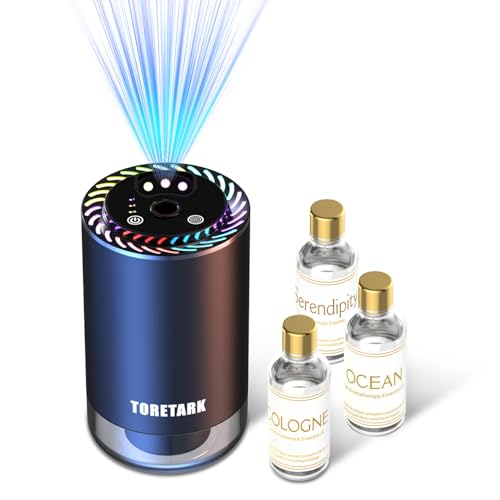 Image of Smart Car Air Freshener with Star Light & 150ml Diffusers Oil Refills, Auto On /Off Aroma Diffuser, 3 Adjustable Modes Rechargeable Aromatizante para Carro - Car Diffuser（Cologne+Ocean+Serendipity）