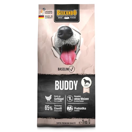 BELCANDO Baseline Buddy [1kg] Hundefutter | Trockenfutter für Hunde | Für ausgewachsene Hunde | Geeignet für alle Rassen | Mit Prebiotika