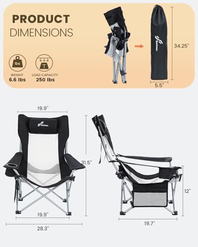 Sportneer Beach Chair: Adjustable Folding Chair with Cup Holder & Side Pocket - Portable & Compact Beach Chairs for Adults with Reclining Positions for Camping Picnic and Outdoor, Black - Thumbnail 2