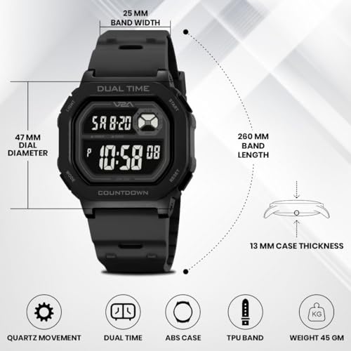 Image of V2A DIGITRON-KUBIX 3043 Digital Watch for Men | Retro Square Display | Urban Streetwear Sports Watch with Dual Time, Countdown Timer, Alarm, Backlight & 50M Water Resistance