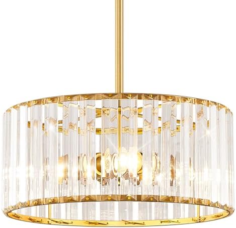 CATINER Gold Crystal Chandelier Modern 18" Round Semi Flush Mount ...