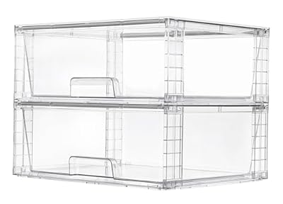 Vtopmart 2 Pack Large Stackable Storage Drawers,Easily Assemble Clear Acrylic Bathroom Closet Undersink Organizers,Plastic Storage Bins for Cabinet,Kitchen Pantry,Medicine Organization