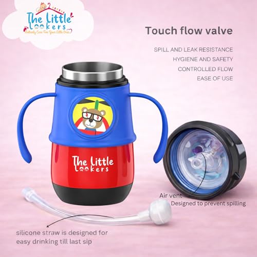 Image of THE LITTLE LOOKERS Stainless Steel Hot & Cold Sipper Bottle for Kids | 300 Milliliters | Rust-Proof | BPA-Free | Double-Wall Vacuum Insulation Water Bottle | Ideal for School and Travel | Red