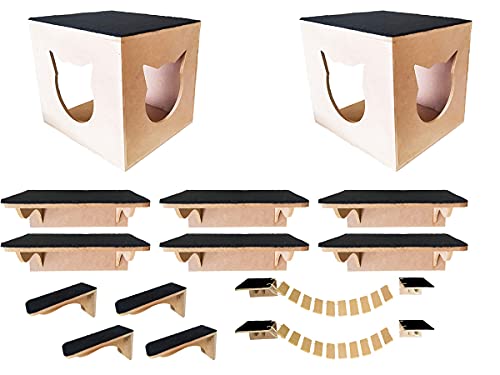 Playground de Gato MDF Crú 8 peças Toca Rampa Degrau