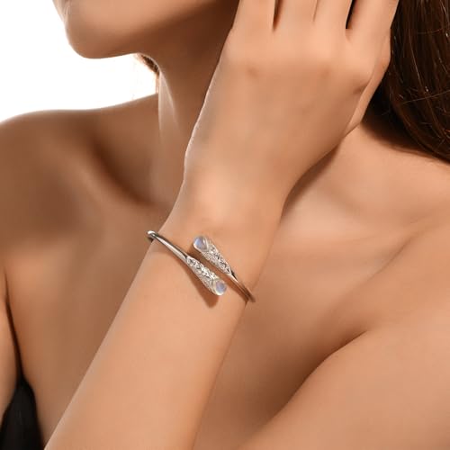 Natural Moonstone Bangle Bracelet For Women Real Moonstone Cuff Bracelet Adjustable Open Bangle Jewelry Gift for Valentine's Day Anniversaries Christmas2