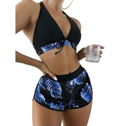 Maillot de bain ensemble bikini licou haut de gamme en imprimé feuilles