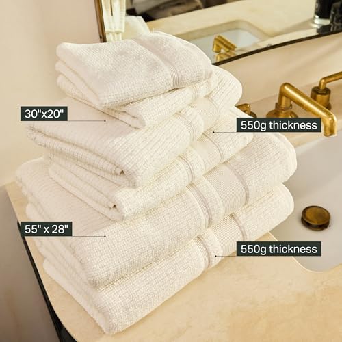 Image of Preston Lane Douro Hand Towel Set - 2 Pack Luxury Cotton Towels, Ultra Soft & Absorbent, Quick-Dry Spa-Quality Bathroom Towels, Made in Portugal, Alabaster 18.5 x 27.5