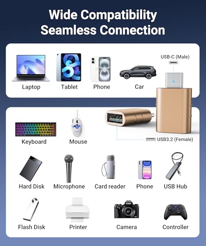 Image of Syntech USB C to USB Adapter Pack of 2 USB C Male to USB3 Female Adapter Compatible with iPhone 17 Pro Max MacBook Pro Air 2024 iMac iPad mini Pro, Other Type C or Thunderbolt 5 /4 Devices, Gold