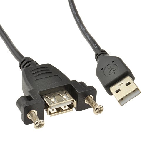 kenable USB 2.0 Panel Mount Cable Female A Socket to Male A Plug 24AWG Black 0.15m 15cm