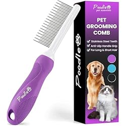 Poodle Pet Detangling Pet Comb with Long & Short Stainless Steel Teeth for Removing Matted Fur, Knots & Tangles – Detangler Tool Accessories for Safe & Gentle DIY Dog & Cat Grooming