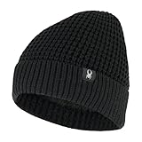 Spyder Womens Waffle Knit Ribbed Cuff Beanie, Black, One Size