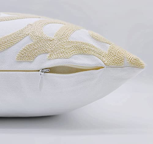 Alysheer Embroidered Decorative Throw Pillow Cover 18X18 Inch, Boho Mandala Chic Knit Pattern 100% Cotton Canvas Cushion Case For Sofa Couch Living Room Bedroom Office Gifts(Light Beige Ivory) #TOP6