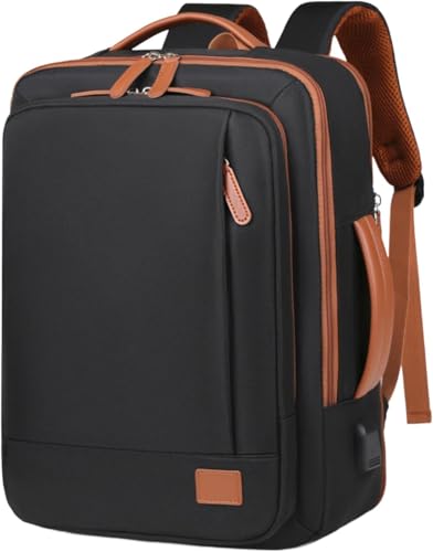 Mochila Grande para Notebook 15,6' Expansível e Impermeável | Mochila Executiva de Viagem Aprovada por Companhias Aéreas com Porta USB, Bolso para Líquidos, Mochila Escolar e de Trabalho (Preto)
