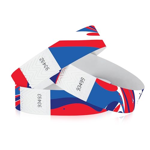 500 WristCo Red, White, and Blue Tyvek Wristbands for Events – Security Cuts & Tamper-Proof Design to Prevent Reuse – Premium-Grade Bracelets for Hospital & Medical ID, Party & VIP Identification
