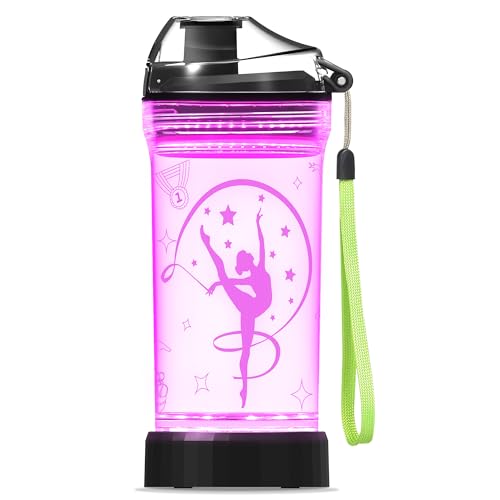 OkiyiD Gymnastics Gifts for Girls, Light Up Kids Water Bottle,Gymnastics Accessories for Girls Sport Cup with 3D Glowing LED Light - 14 OZ Tritan BPA-Free - Gifts for School, Camping, and Holidays