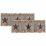 2 Pack Western Kitchen Valances for Windows, Primitive Texas Stars Short Valance Curtains Rod Pocket Window Treatments Rustic Farmhouse Wooden Plank Valances for Living Room 42x12 Inch, 2 Panels