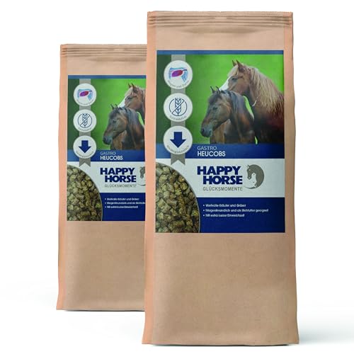 HAPPY HORSE Gastro Heucobs | 2 x 14kg | Schnell einweichende Heucobs für Pferde | Stärkearm & Melassefrei | Hochverdaulich mit Kräutern | Heucobs für ältere Pferde & bei Zahnproblemen