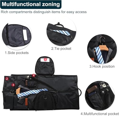 Image of Handcuffs Convertible Garment Duffel Bag for Travel |Large Size Carry On Satchel for Men and Women - 2 in 1 Hanging Suitcase Suit Travel Bag (Black-1)