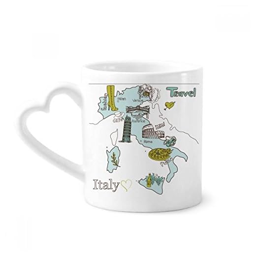 DIYthinker karta stad Italien landmärke nationell flagga mönster kaffemuggar keramik kopp med hjärthandtag 12 oz gåva