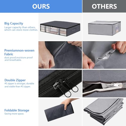UPhitnis 3 Stück Unterbett Aufbewahrungsbox - Unterbettkommode mit Sichtfenster & Reißverschluss & Griffen - Faltbare Bettkasten Aufbewahrungstasche für Bettdecken/Kleidung/Bettzeug/Decken 60x45x15cm