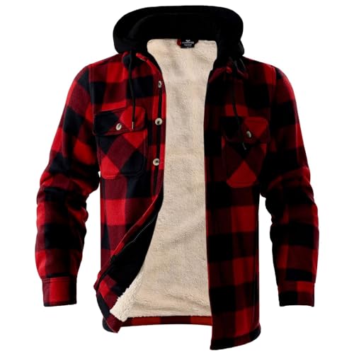 Image of LeeHanTon Mens Flannel Jacket Heavyweight Sherpa Fleece Jackets Outdoor Hiking Casual Soft Warm Coat with Pockets