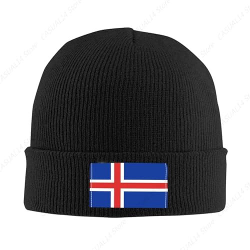 Tuque tricoté drapeau islandais bonnet classique d'hiver aux finitions soignées