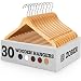 High-Grade Wooden Suit Hangers 30 Pack with Non Slip Pants Bar - Smooth Finish Solid Wood Coat Hanger with 360° Swivel Hook and Precisely Cut Notches for Camisole, Jacket, Pant, Dress Clothes Hangers