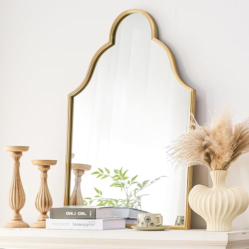 Uniclinens Gold Vintage Wall Mirror - Arched Large Mirror Wall Decor Mounted Mirror with Metal Frame, Ideal for Entryway, Fireplace, Living Room, Hallway, Bathroom, 36"X24" — view 2