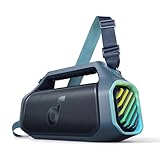 enceinte boomer bluetooth 140W Max Booming Bass : Ressentez la puissance des basses dans chaque chanson grâce aux deux woofers pour plus de profondeur et de clarté. Avec BassUp️ 2.0, la puissance de sortie passe de 100 W à 140 W maximum, soit 160 % de plus que la première génération de BassUp.