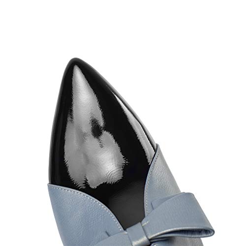 TinaCus Women's Genuine Leather Handmade Sexy High Spool Heel Patent Pointed Toe Side Zipper Pump Shoes with Cute Bow4