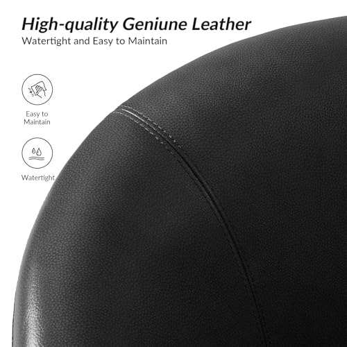 Image of HULALA HOME Genuine Leather Swivel Barrel Chair, Round Swivel Accent Chair with Solid Wood Base, No Assembly Required, Black