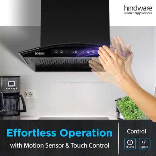Image of Hindware Smart Appliances Sancia BLDC 60cm Kitchen Chimney | 1400 CMH | Filterless | Autoclean | Curved Glass | Motion Sensor, Touch Control | 12 Yrs Warranty on Motor, 3 Yrs on Product by Brand