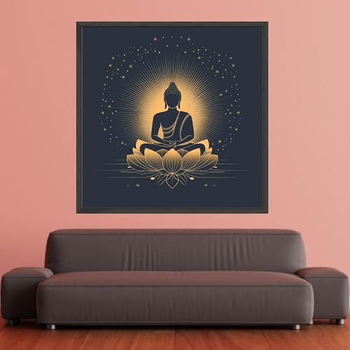 Œuvre d'art de méditation Bouddha décoration murale lotus zen 30x30 - 2