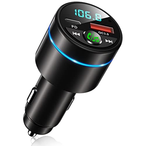 RIWUSI FM Transmitter for Car Bluetooth 5.3, [All-Metal] PD 30W & QC3.0 18W Fast Car Charger, Wireless FM Radio Kit Bluetooth Car Adapter, Noise Cancelling Hands-Free Call, Blue Light - Blac