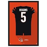 Sporticulture NFL American Football Cincinnati Bengals - Tee Higgins Jersey Print Framed Wall Art Picture Poster for Boys Bedroom and Man Cave Decor - Ready to Hang, Black 14" x 20", Small'