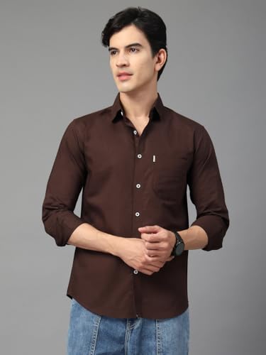 Image of Majestic Man Solid Cotton Casual Shirt - Slim Fit, Full Sleeves, Premium Button Closure