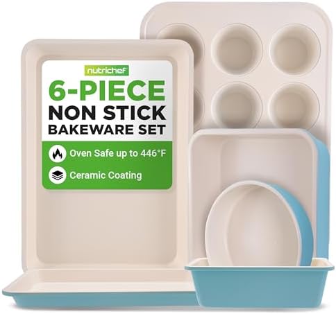 Nutrichef NCBK6CT5 6-Pcs Kitchen Oven Baking Pans, Black