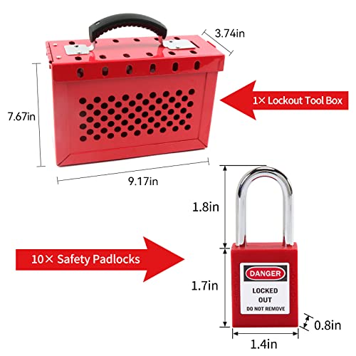Omgtmd Lockout Tagout Lock Box Kit Portable Safety Padlock Box Loto Box With 10 Loto Locks For Lock Out Tag Out Station #TOP1