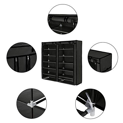 Blissun 7 Tier Shoe Rack Storage Organizer, 36 Pairs Portable Double Row Shoe Rack Shelf Cabinet Tower For Closet With Nonwoven Fabric Cover, Black #TOP2