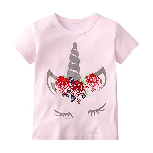 Toddler Girl Short Sleeve Tee Shirts Sets Cotton Casual Crewneck Pink Grey Unicorn Tops T-Shirts 3 Packs 2T3