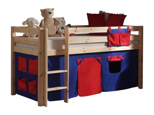 VIPACK PICOHSZG1075 Spielbett Pino mit Textilset Domino, Maße 210 x 114 x 106 cm, Liegefläche 90 x 200 cm, Kiefer massiv natur lackiert