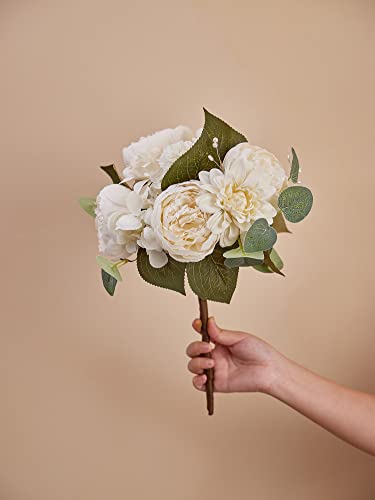MISSPIN 2Pcs Artificial Flowers Peony Silk Flowers Bouquet Bridal Bouquets Wedding Bouquets Indoor Decoration Silk Flower Decor Wedding Arrangement Bouquet Party Table Anniversary Decor (Ivory White)