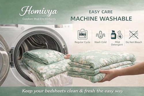 Image of 300 TC Cotton Feel Glace Cotton Elastic Fitted Bedsheet for King Size Double Bed | Fits up to 8 Inch Mattress | Printed Bedsheet with 2 Pillow Covers (Green&Gray, Double Size - 72 inchx72 inch)